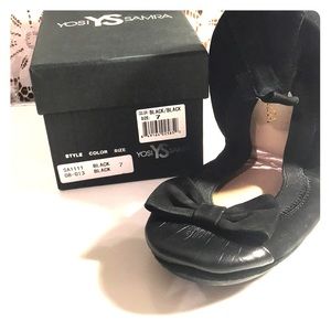 NWT Yosi Samra Ballerina Flats Black Suede w/ bow